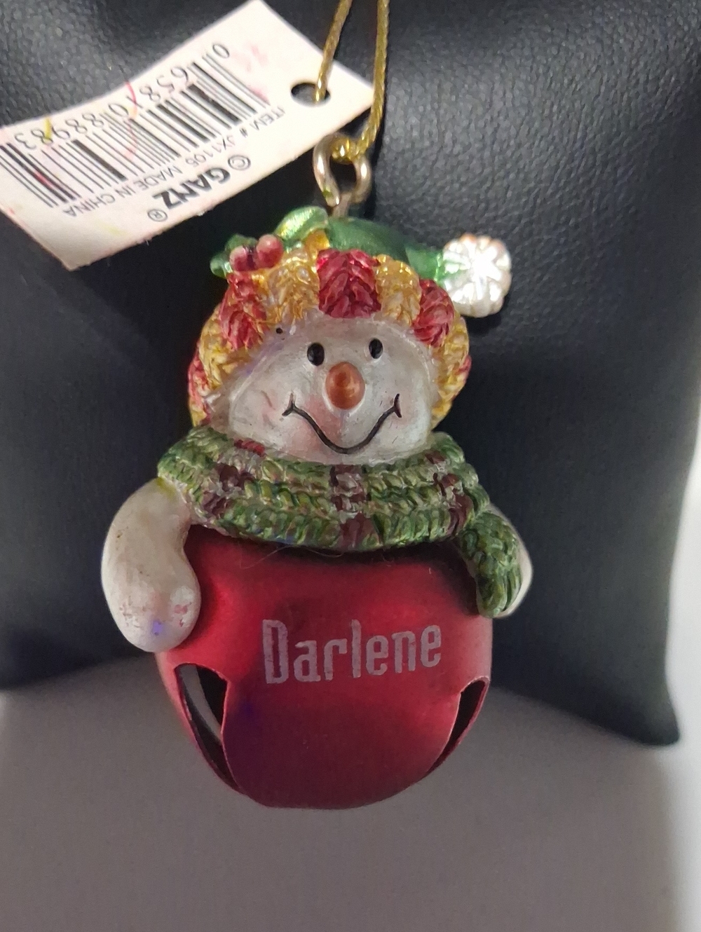 GANZ Red Snowman Bell Ornament with Green Scarf